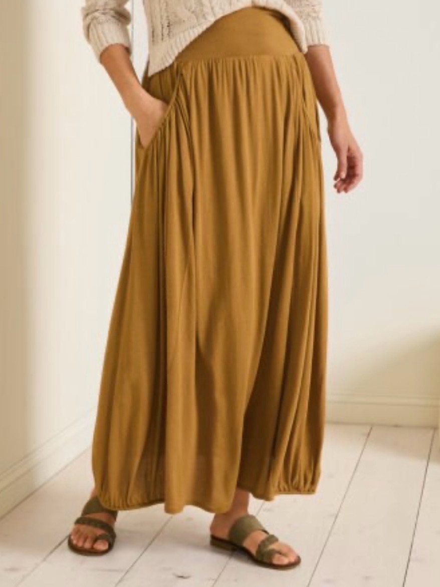 Garnet Hill Mustard Favorite Knit Maxi Skirt With Side Pockets Lagenlook Boho Pl